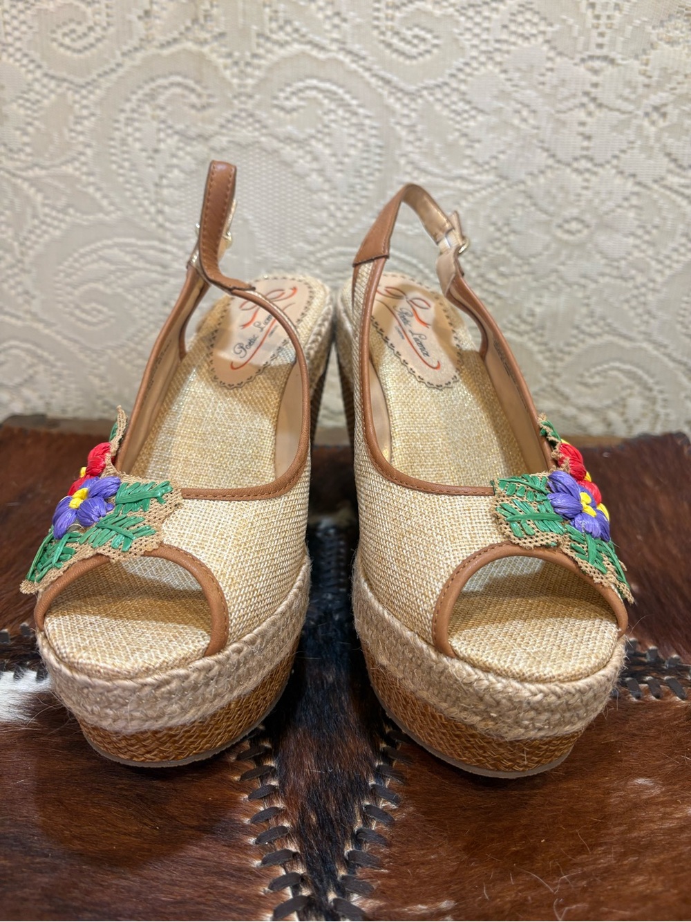 Woven Espadrille Wedge Sandals with Multicolor Floral Embroidery - Women - Picture 2 of 9